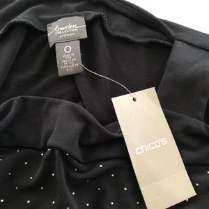NWT Chico’s black 3/4 top with tiny silver accent dots